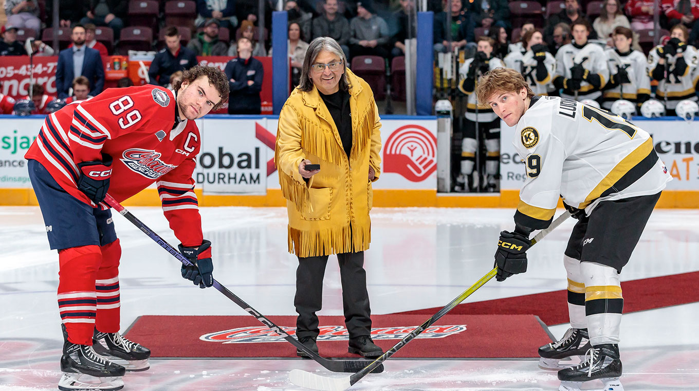 Gen7Fuel Brand Ambassador, Gary Williams dropping the ceremonial puck at Indigenous Heritage Night.